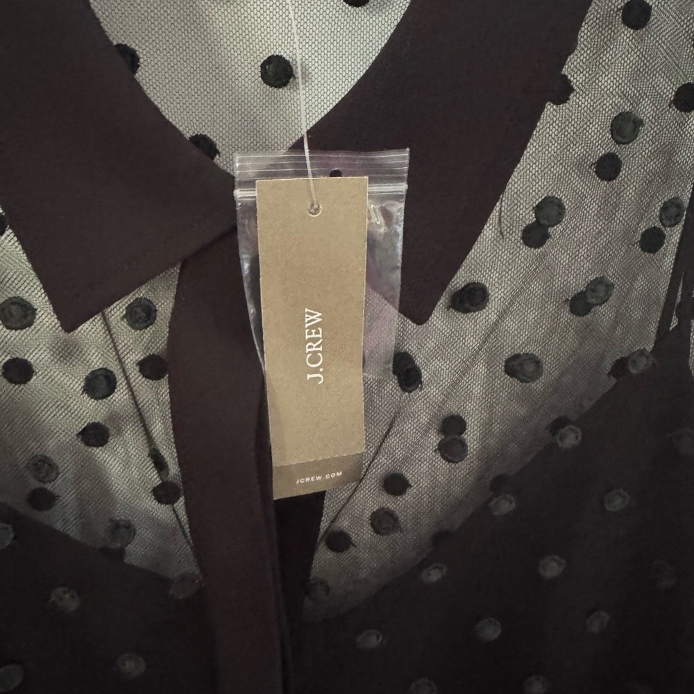 NWT black sheer J.Crew blouse with crepe under Cami cuffed sleeves - Picture 3 of 7
